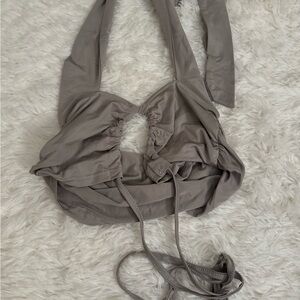 SHEIN Taupe Halter Ruched Bralette Crop Top